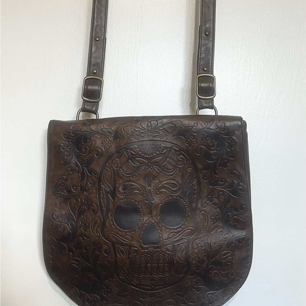 Loungefly Brown Embossed Skull Shoulder Bag